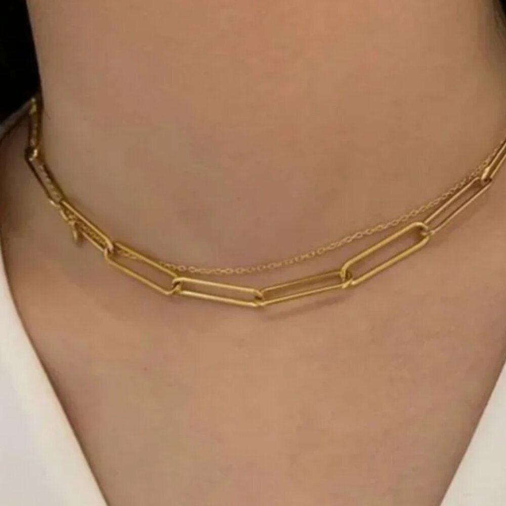 Gold Paperclip Necklace – Minimalist Geo - Picture 2 of 3